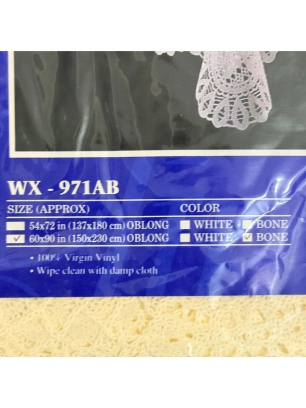 Holiday Time PVC Crochet Tablecloth 60x90 Bone Oblong Vinyl Dining Table Cover